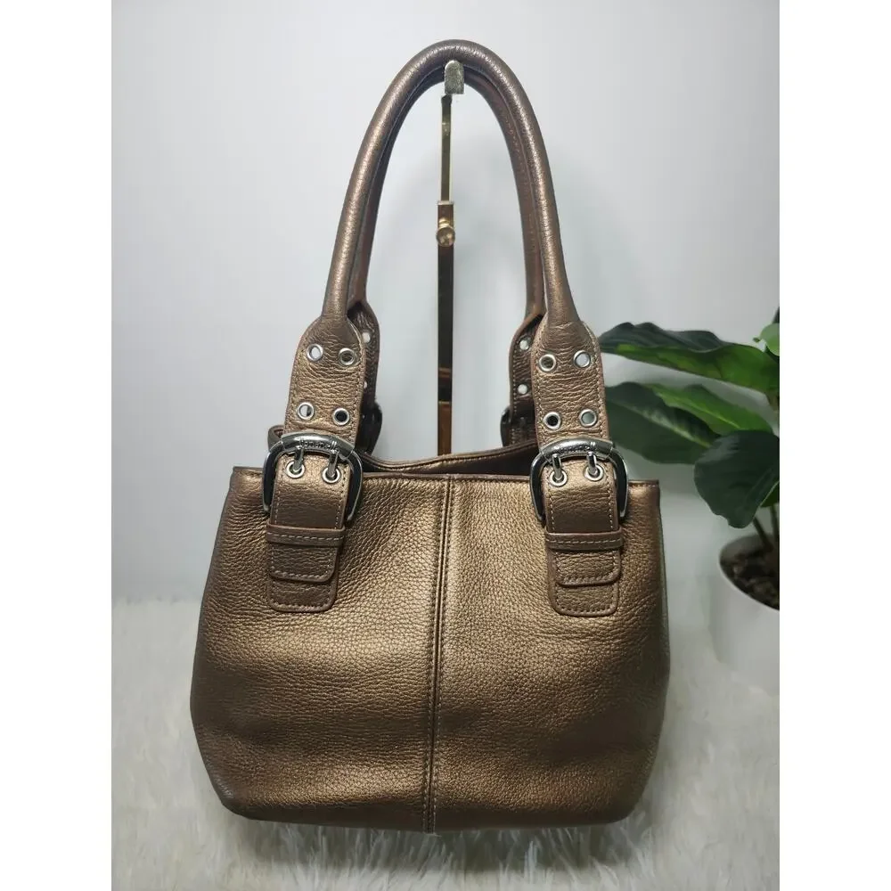 Tignanello Leather Buckle Shoulder Bag Bronze Metallic Y2K Contemporary